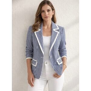 St John Striped Blazer Blue White Tailored Jacket Medium